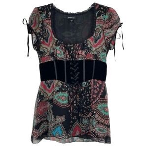 Bebe Y2K Victorian Goth Corset Top S Renn Faire Dark Coquette Romance Maximalist